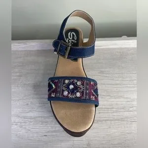 Sbicca Women's Tampa Wedge Sandal – Embellished Ankle Strap & Denim Flatform Design